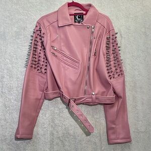 RARE Killstar Pink Leather Jacket with Silver Studs